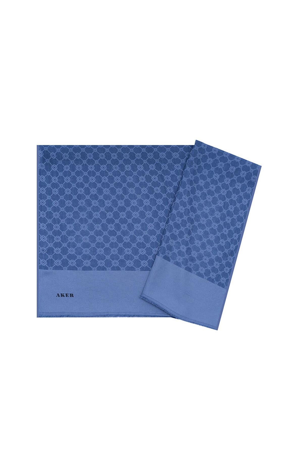 Aker Elegance Monogram Şal - Kot Mavi 922