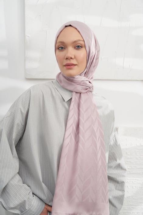 Armanda Jakarlı Şal - Zigzag Desenli - Sisli Pudra