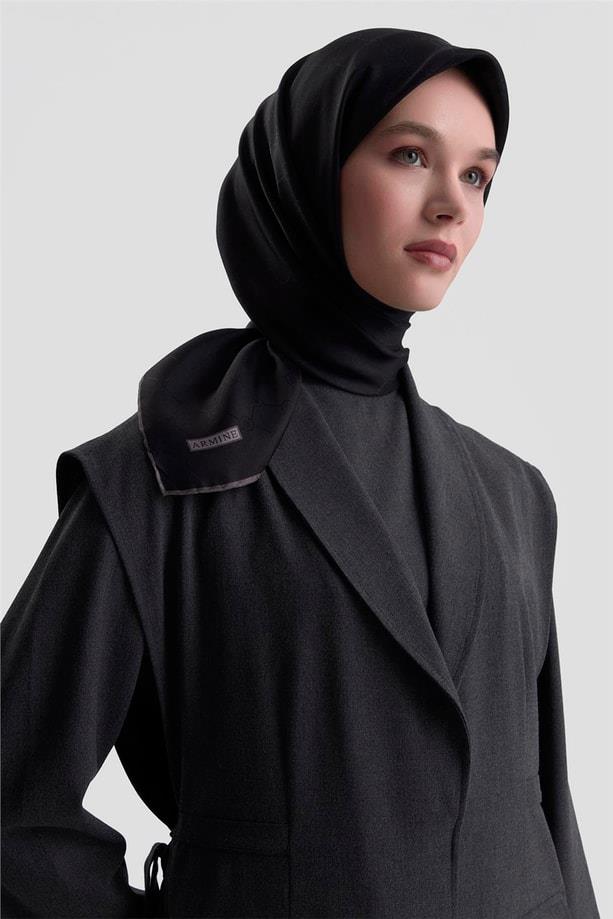 Armine Düz İpek Eşarp - 2001-20 Siyah Jakar