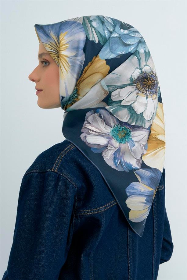 Armine İpek Eşarp 2026 Yaz - 9503-82 Lacivert Twill