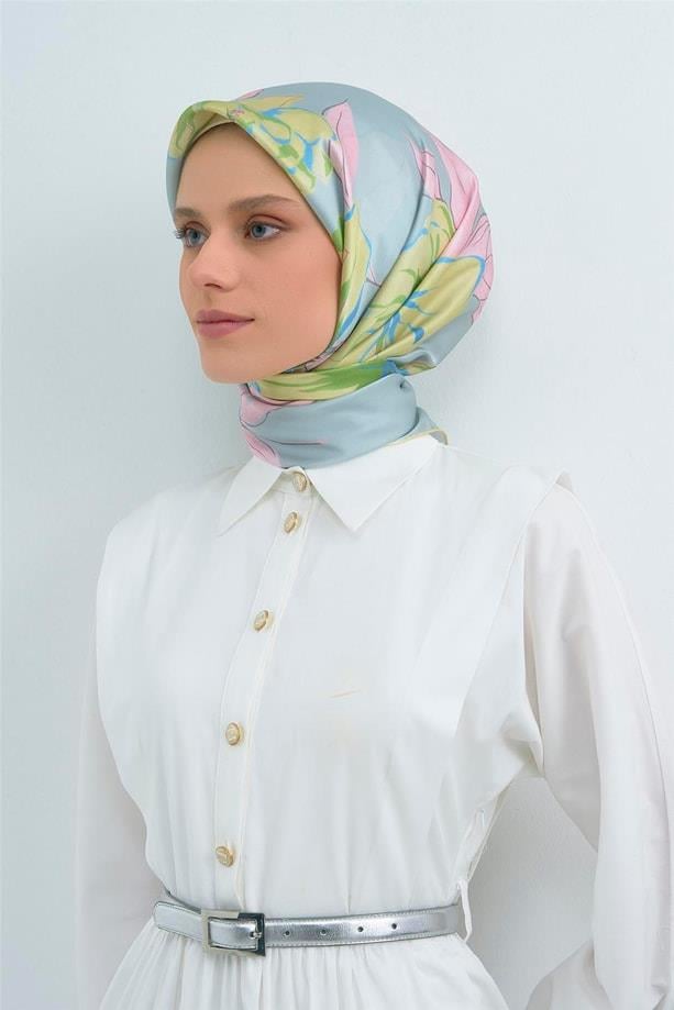 Armine İpek Eşarp 2026 Yaz - 9509-80 Buz Mavi Twill