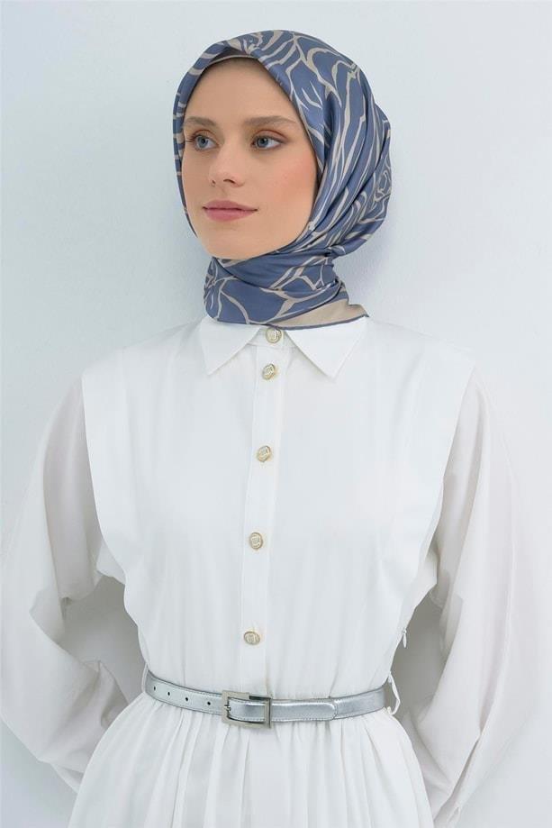 Armine İpek Eşarp 2026 Yaz - 9511-58 Mavi Krem Twill