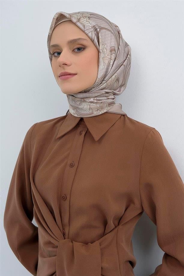 Armine İpek Eşarp 2026 Yaz - 9512-01 Bej Krem Sura
