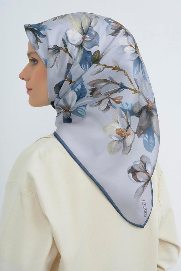 Armine İpek Eşarp 2026 Yaz - 9524-01 Buz Mavi Gümüş Sura