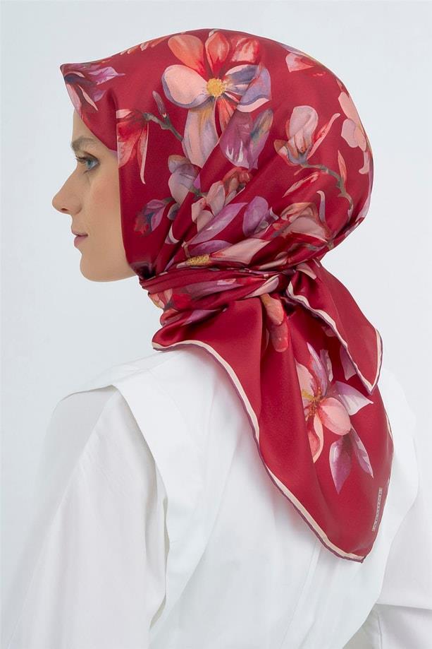 Armine İpek Eşarp 2026 Yaz - 9524-34 Kırmızı Twill