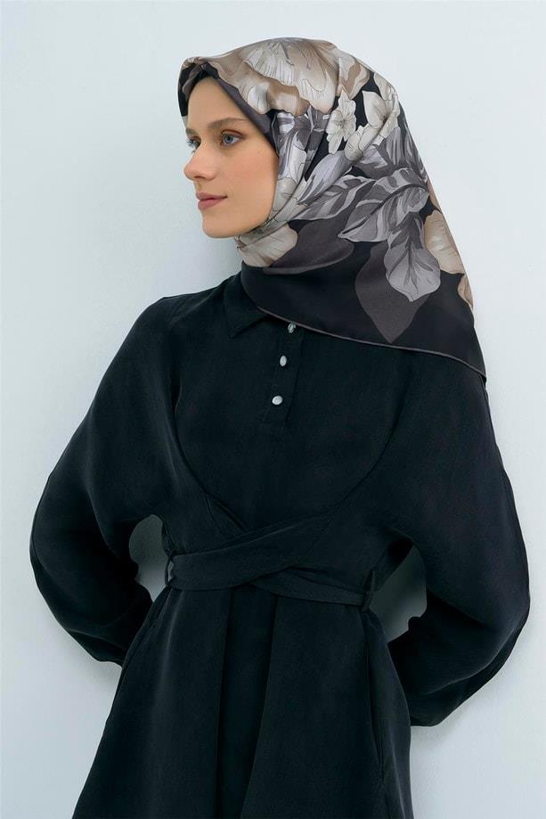 Armine İpek Eşarp 2026 Yaz - 9529-86 Siyah Twill