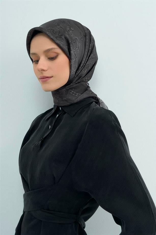 Armine İpek Eşarp 2026 Yaz - 9537-80 Füme Twill