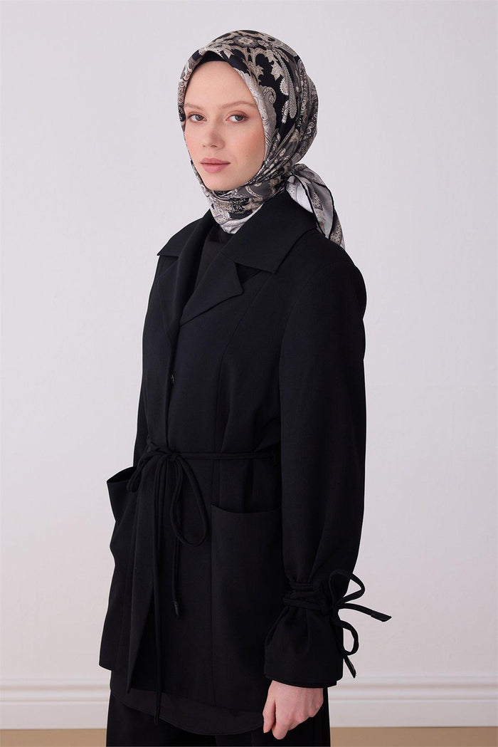 Belli İpek Eşarp - 4304-06 Siyah Gri Twill