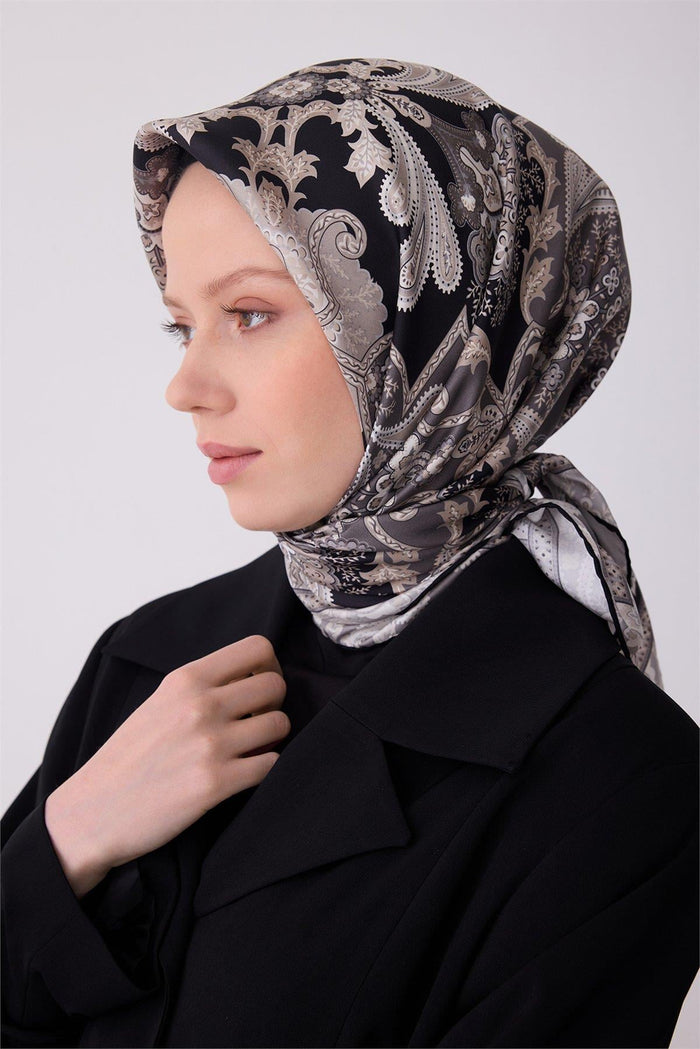 Belli İpek Eşarp - 4304-06 Siyah Gri Twill