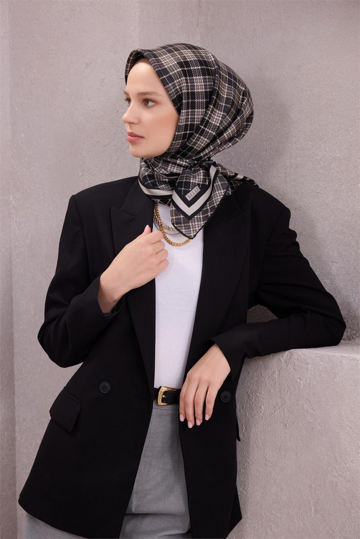 Belli İpek Eşarp - 4218-88 Siyah Füme Twill