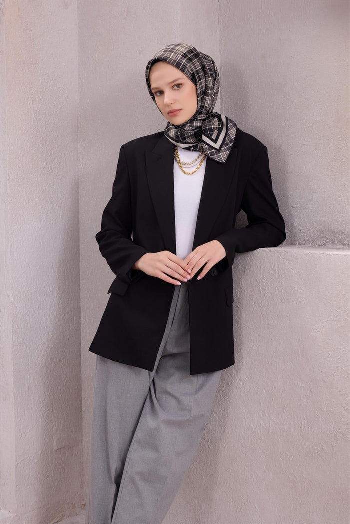Belli İpek Eşarp - 4218-88 Siyah Füme Twill
