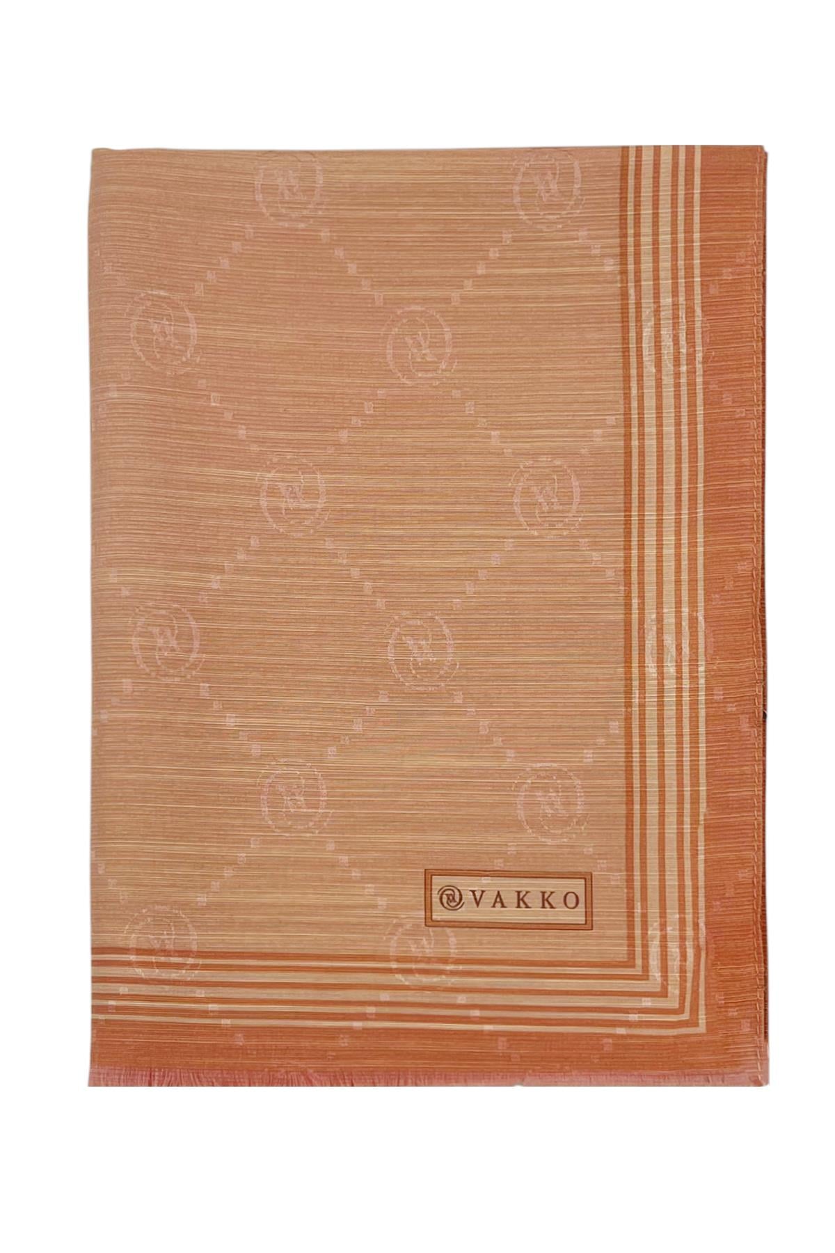Vakko Pamuk İpek Şal - Bordürlü Monogram - Koyu Somon