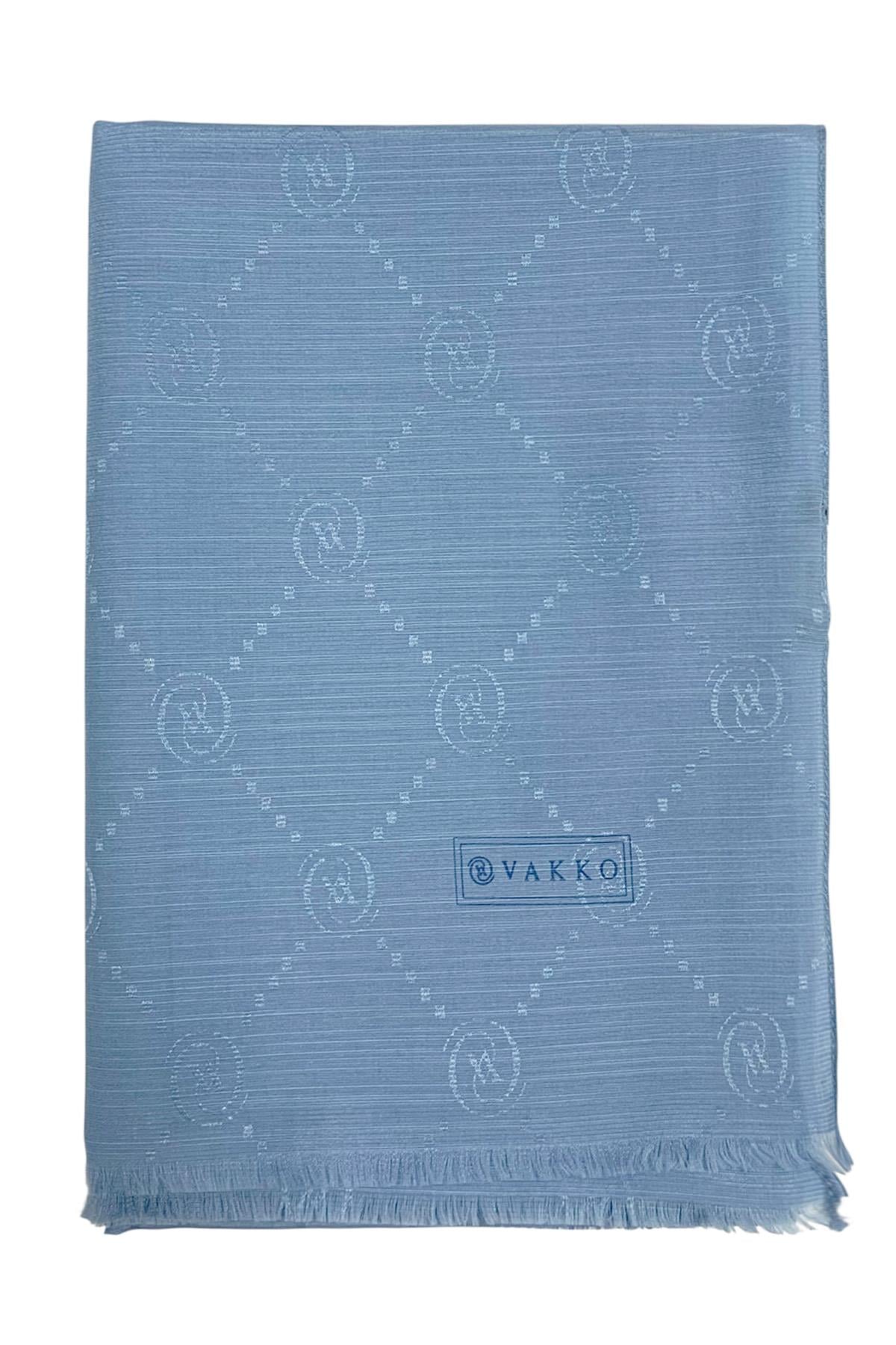 Vakko Pamuk İpek Şal - Monogram - Açık Mavi