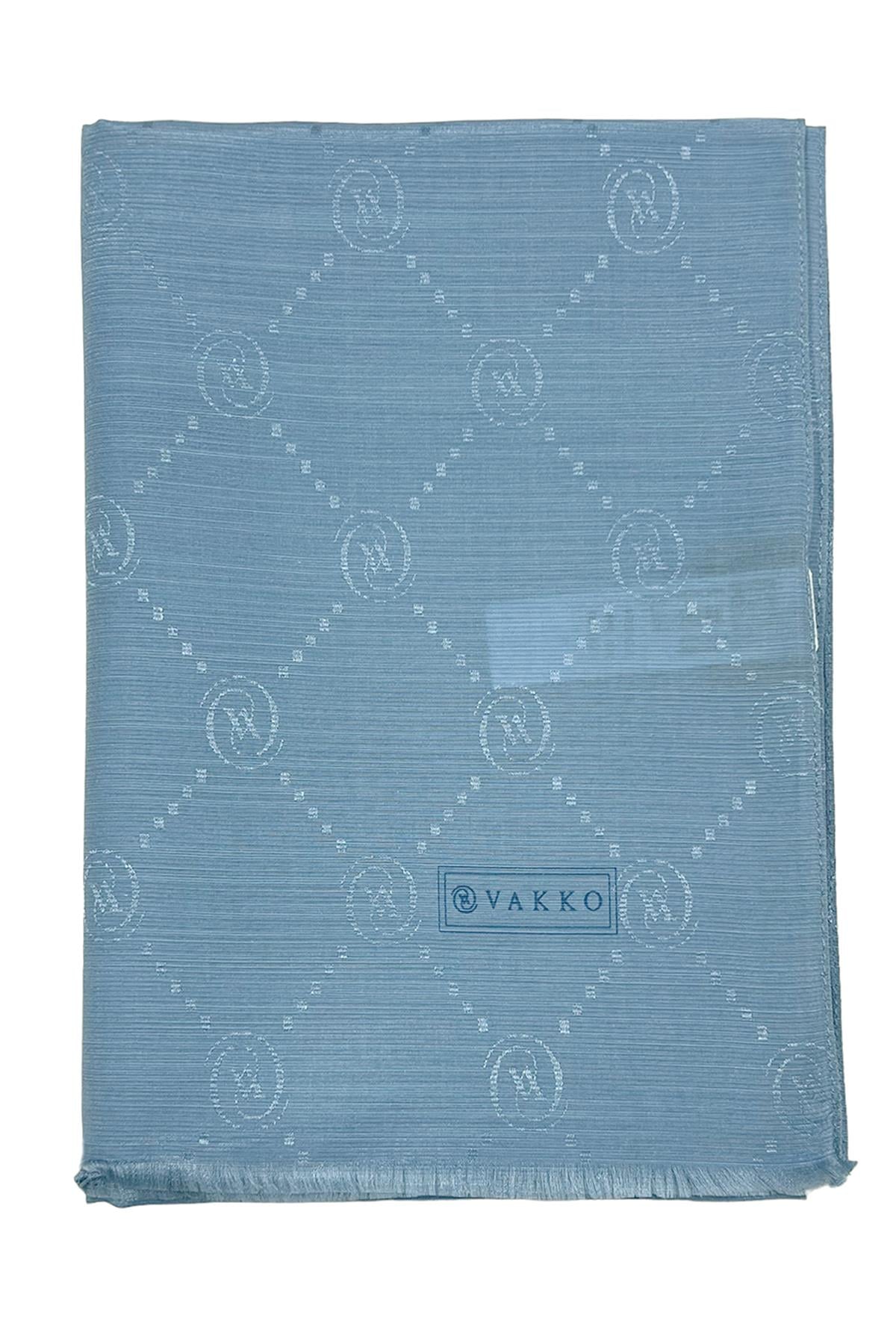 Vakko Pamuk İpek Şal - Monogram - Metalik Mavi