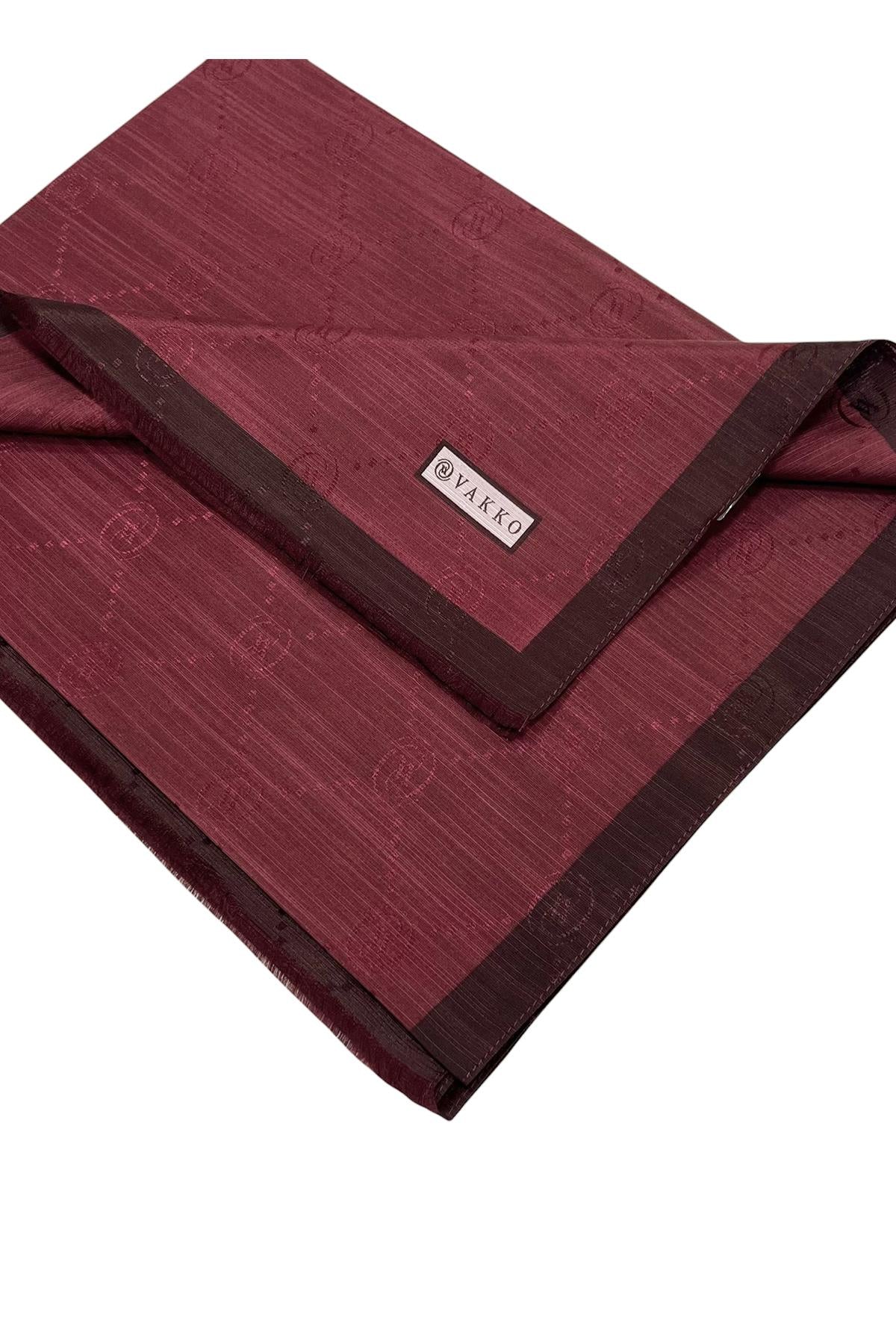Vakko Pamuk İpek Şal - Şeritli Monogram - Bordo
