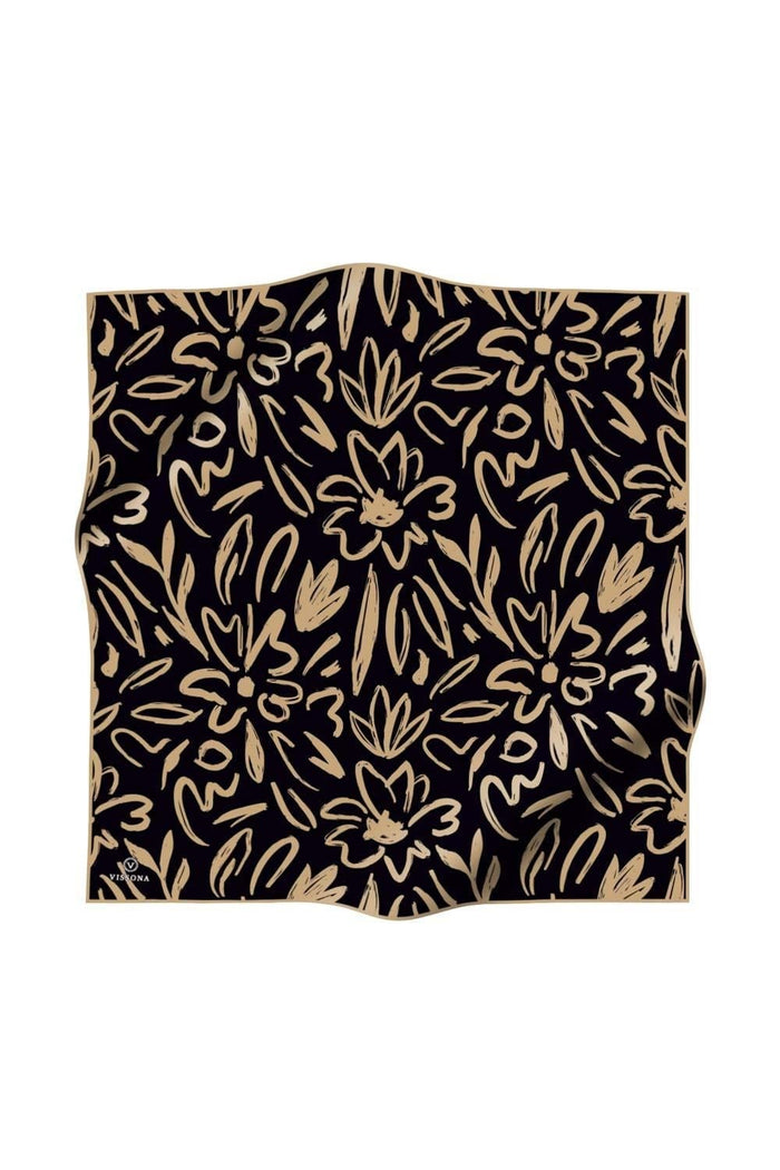 Vissona Twill İpek Eşarp - 60337 - 0001-0004 Siyah Bej