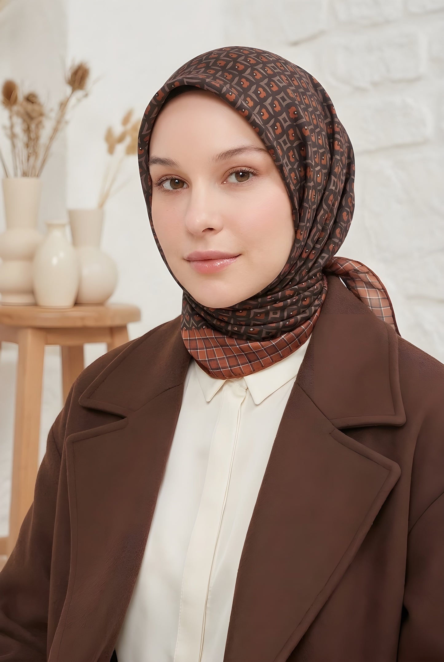 Armine Sport Twill Eşarp - 8557-83 Acı Kahve
