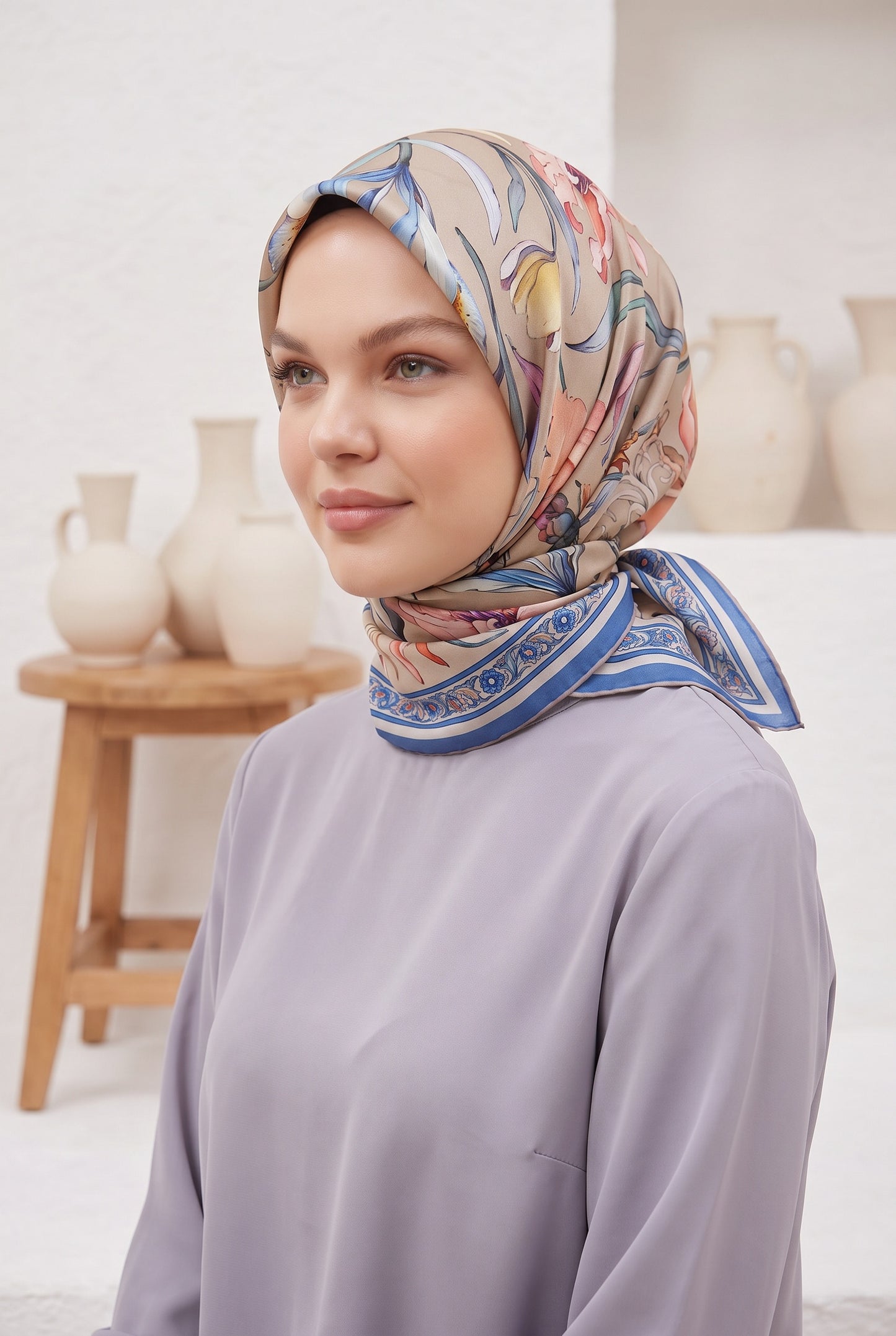 Armine Sport Twill Eşarp - 8825-32 Vizon Mavi