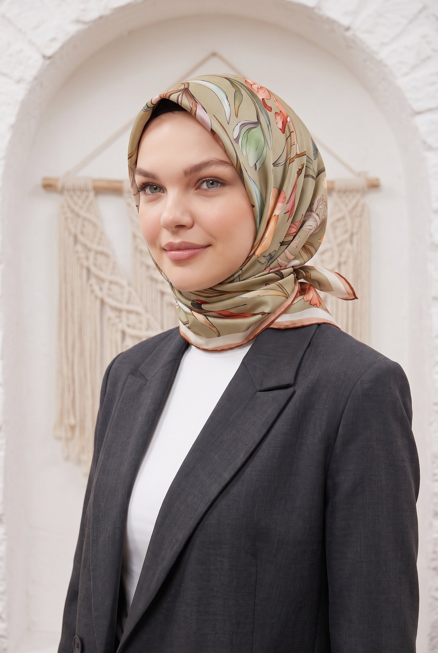 Armine Sport Twill Eşarp - 8825-33 Yağ Yeşili