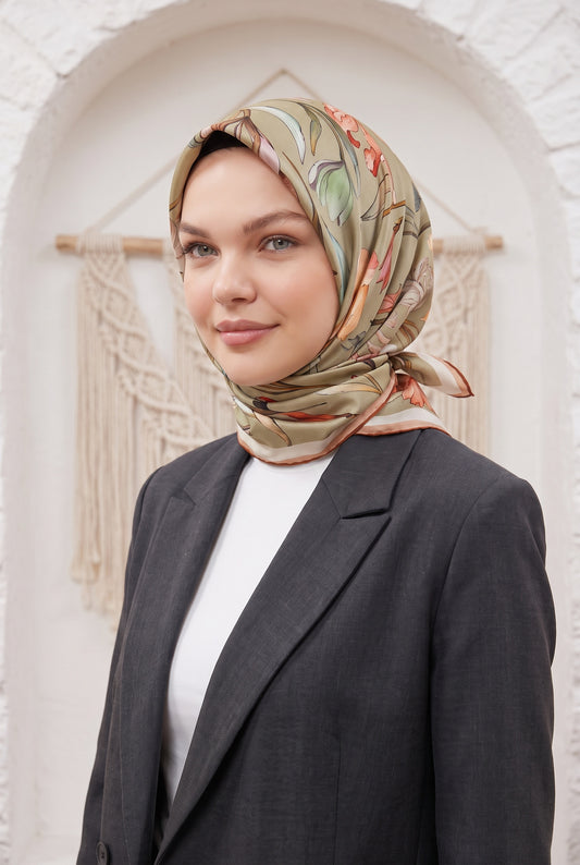 Armine Sport Twill Eşarp - 8825-33 Yağ Yeşili