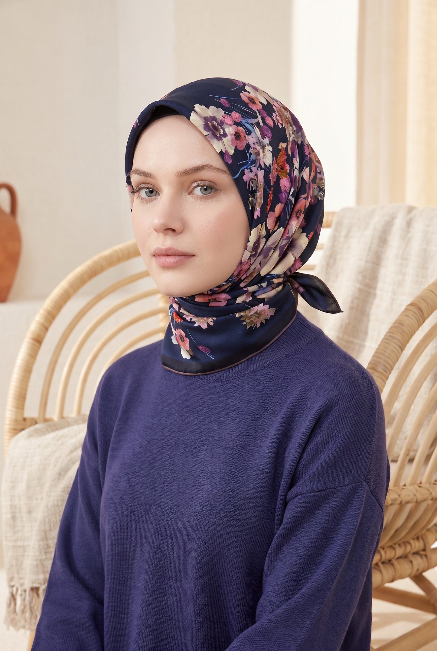 Armine Sport Twill Eşarp - 8723-05 Koyu Lacivert