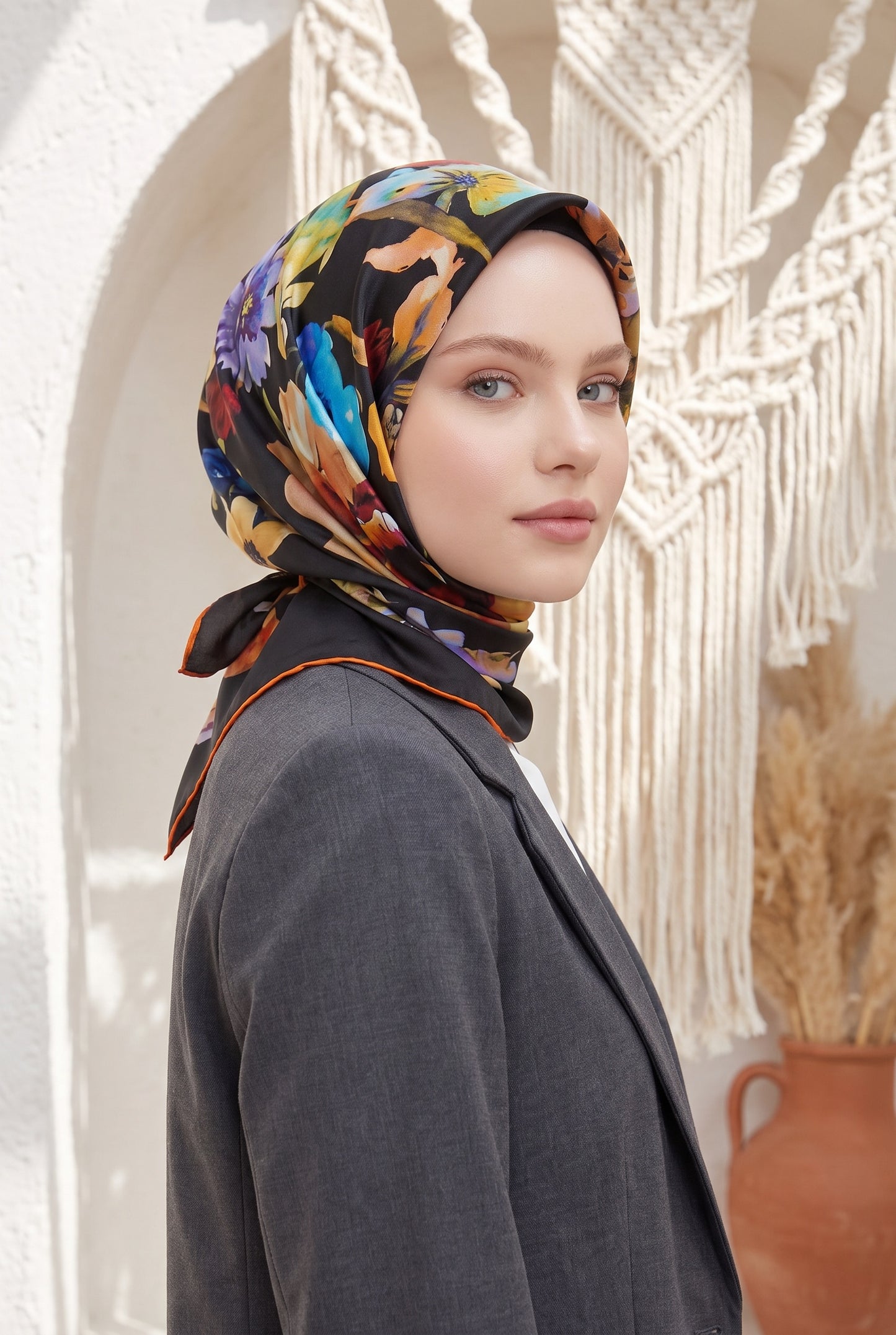 Armine Sport Twill Eşarp - 8723-34 Siyah Turuncu