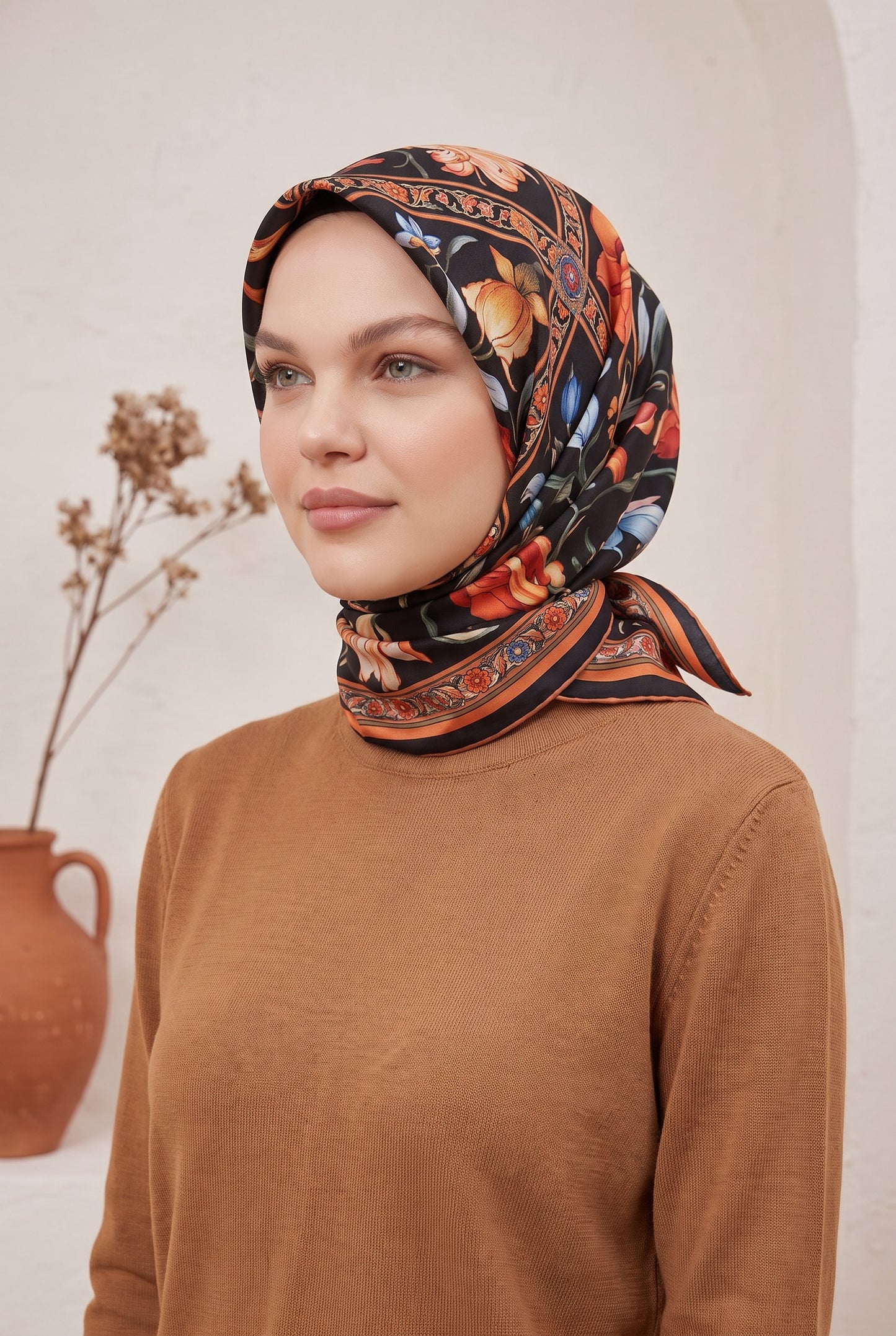 Armine Sport Twill Eşarp - 8825-34 Siyah Kiremit