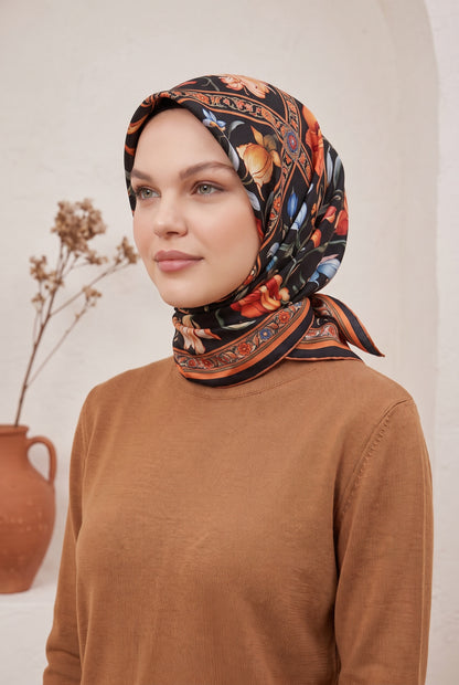 Armine Sport Twill Eşarp - 8825-34 Siyah Kiremit