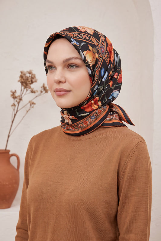 Armine Sport Twill Eşarp - 8825-34 Siyah Kiremit
