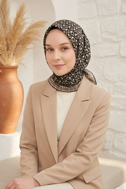 Armine Sport Twill Eşarp - 8557-92 Siyah Bej