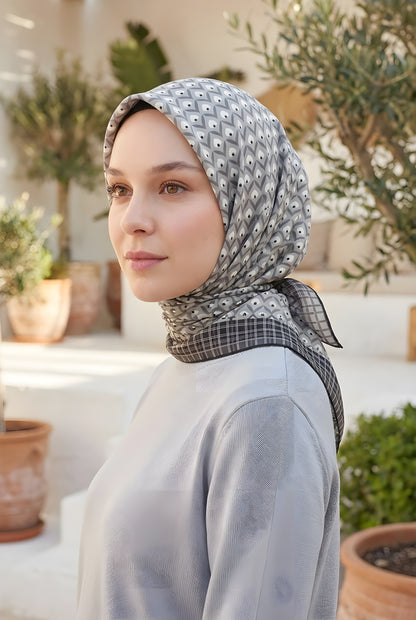 Armine Sport Twill Eşarp - 8557-91 Açık Gri Siyah