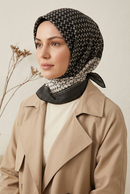 Armine Sport Twill Eşarp - 8556-36 Siyah Bej