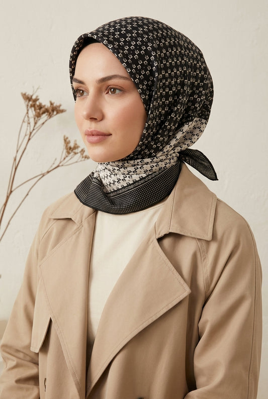 Armine Sport Twill Eşarp - 8556-36 Siyah Bej