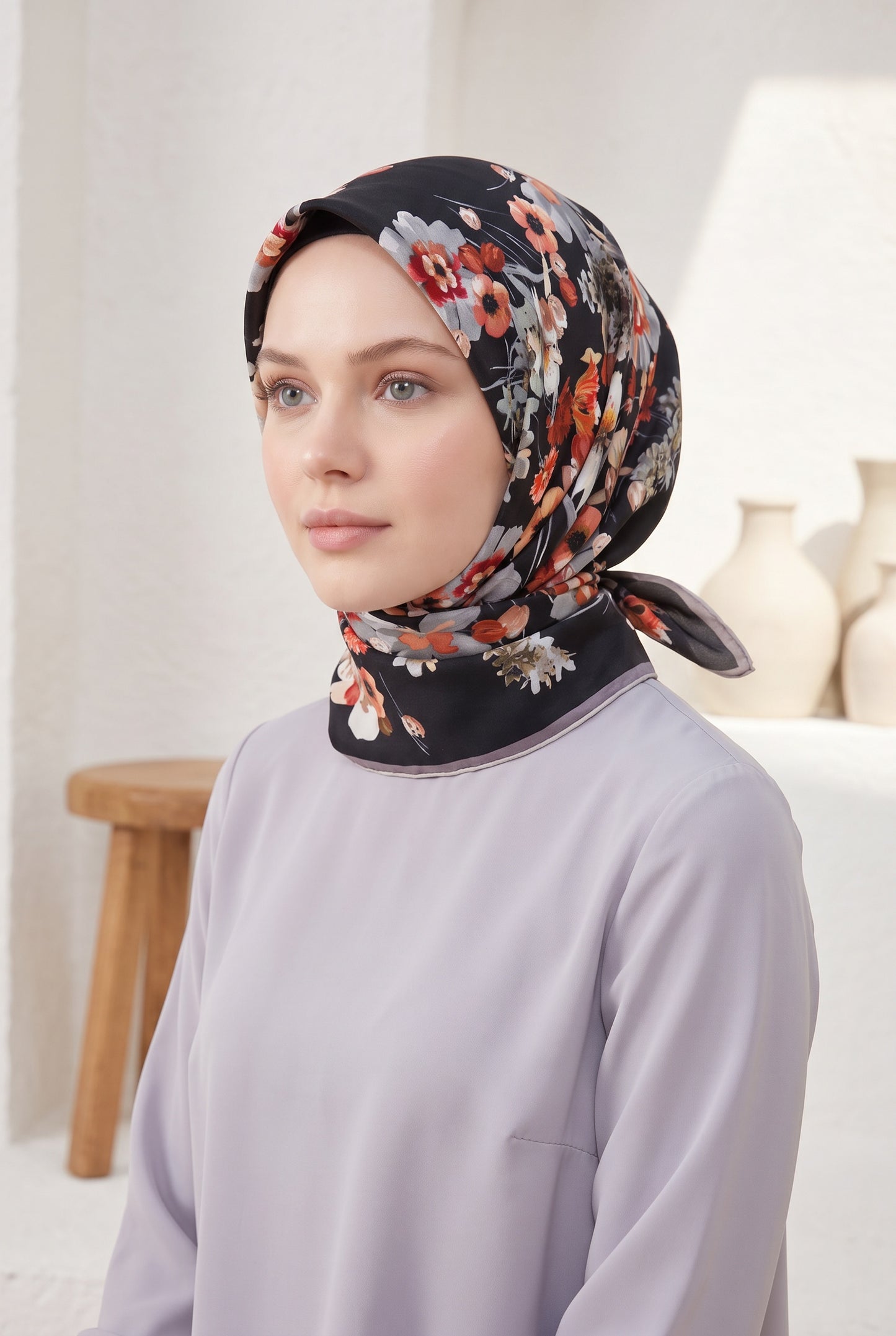 Armine Sport Twill Eşarp - 8723-32 Siyah Kırmızı