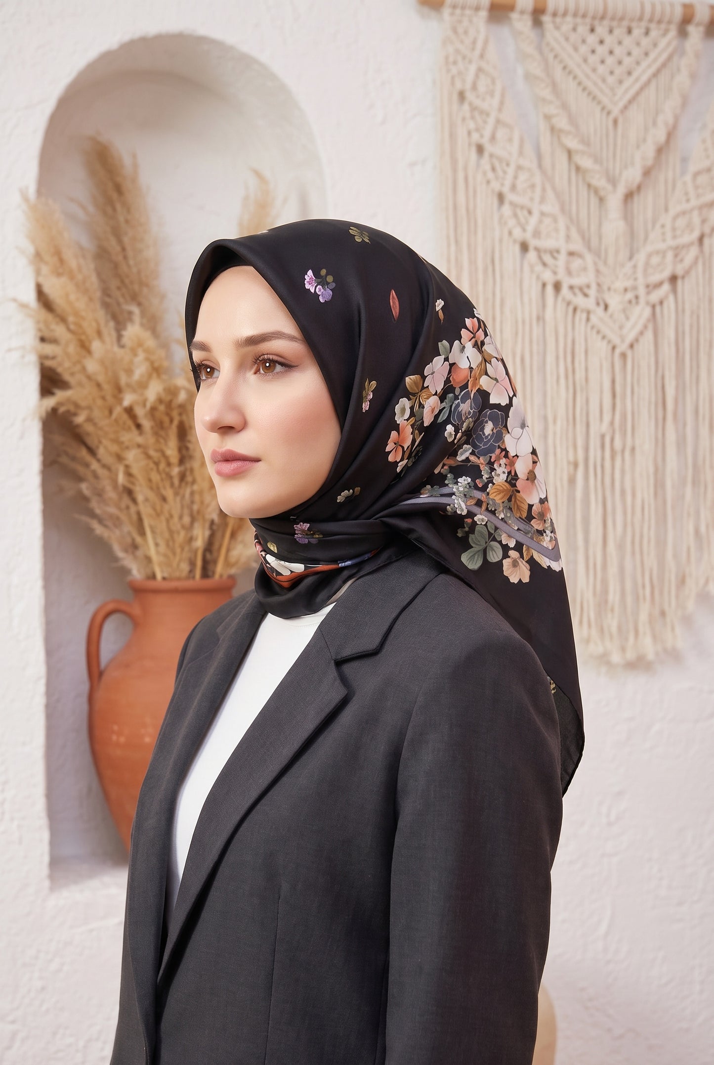 Armine Sport Twill Eşarp - 8533-90 Siyah Gri