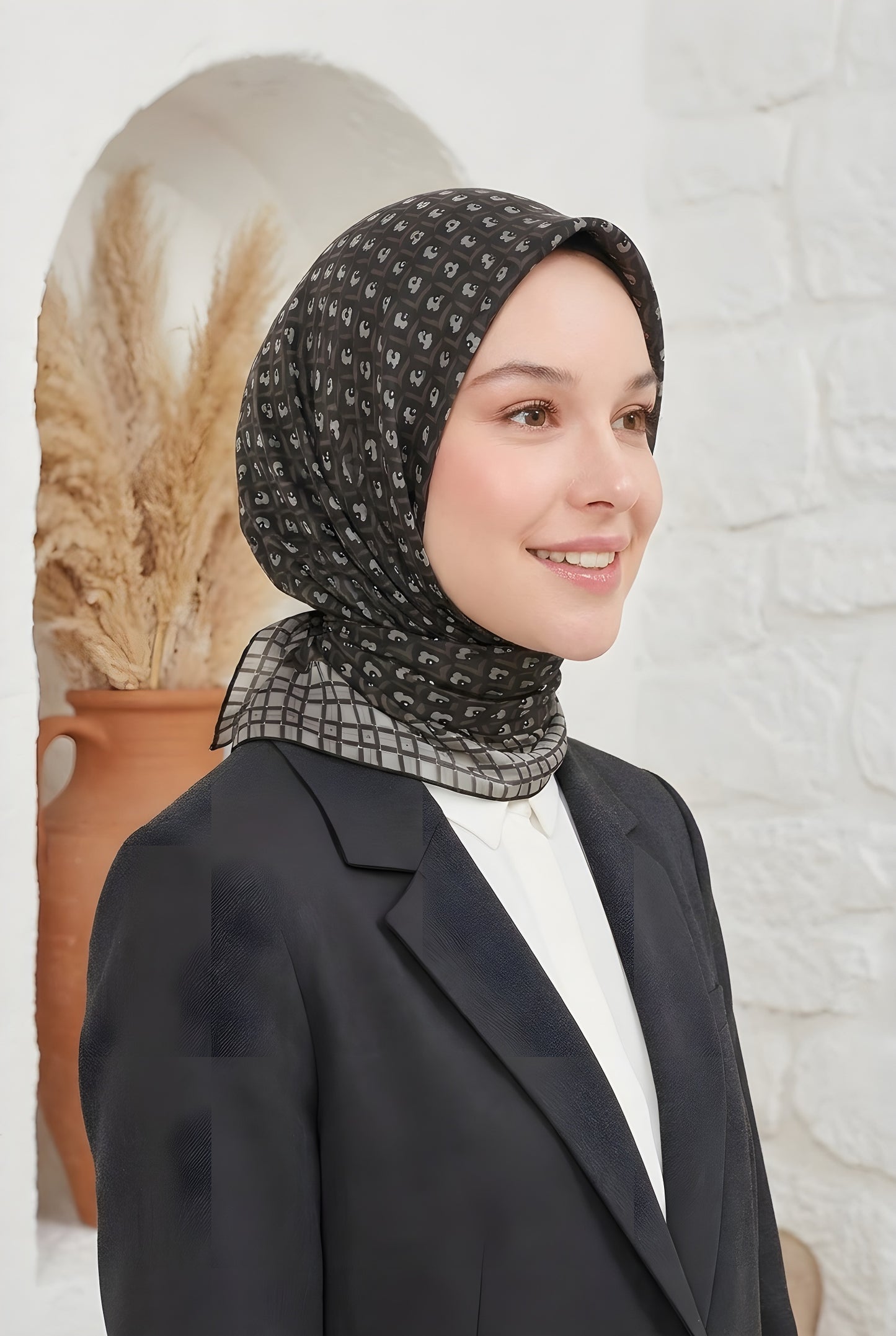 Armine Sport Twill Eşarp - 8557-03 Siyah Gri