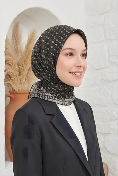 Armine Sport Twill Eşarp - 8557-03 Siyah Gri