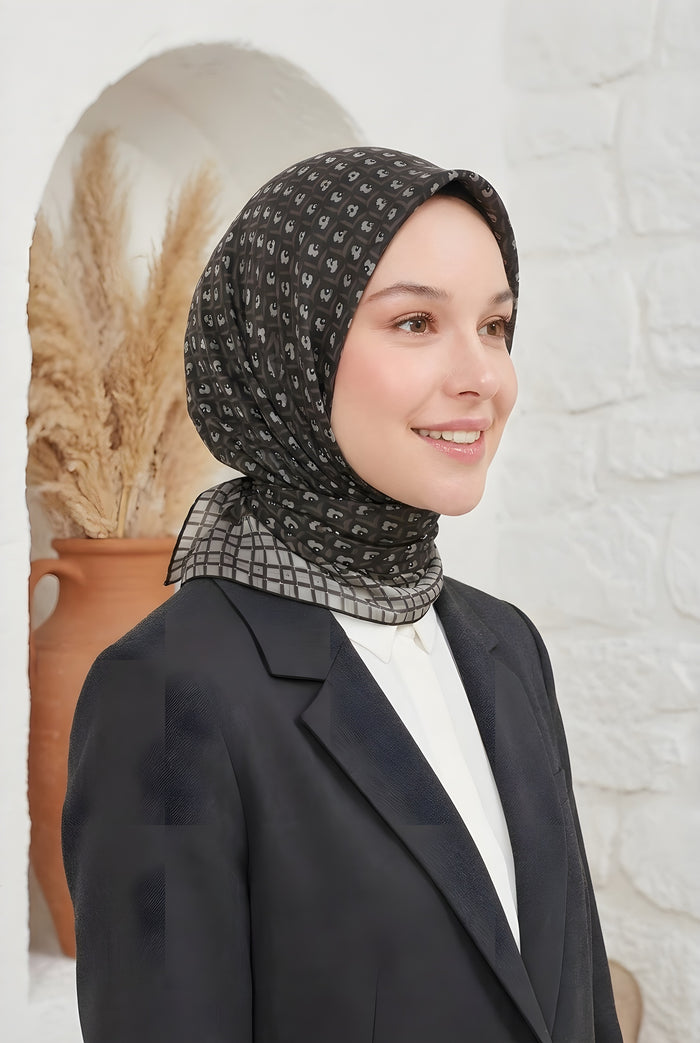 Armine Sport Twill Eşarp - 8557-03 Siyah Gri