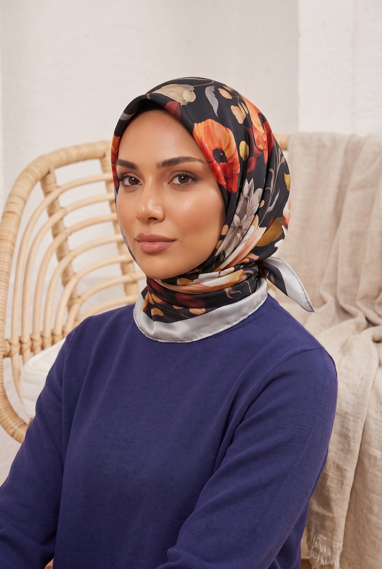 Armine Sport Twill Eşarp - 8740-06 Siyah Kiremit