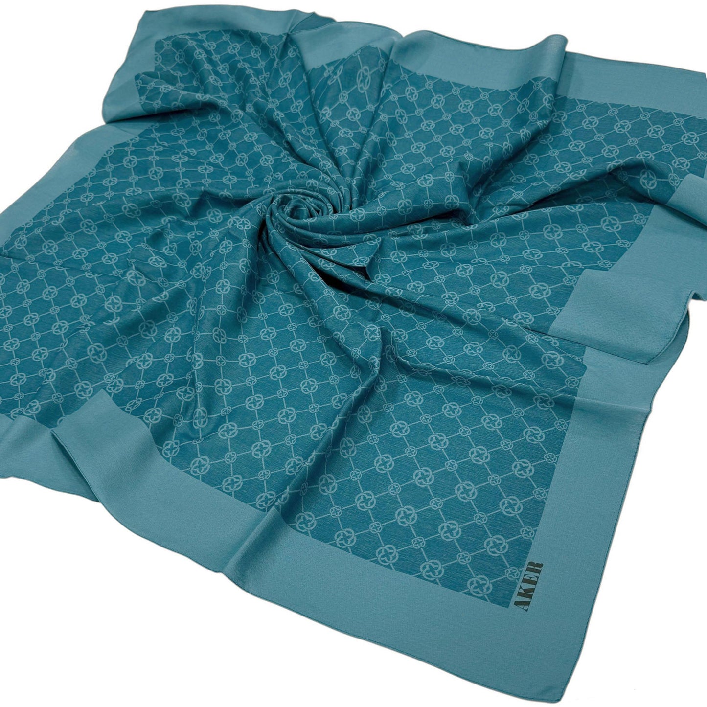 Aker Elegance Monogram Eşarp - Petrol Mavi 923