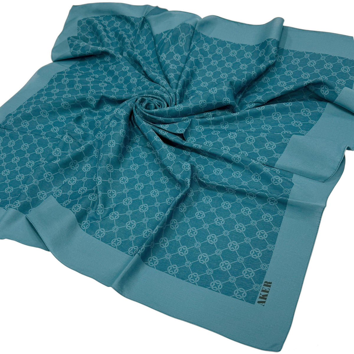 Aker Elegance Monogram Eşarp - Petrol Mavi 923