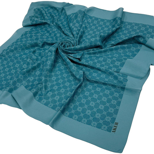 Aker Elegance Monogram Eşarp - Petrol Mavi 923