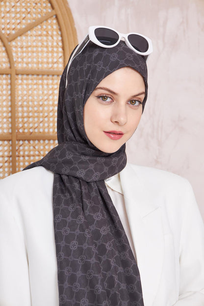 Aker Elegance Monogram Şal - Füme 913