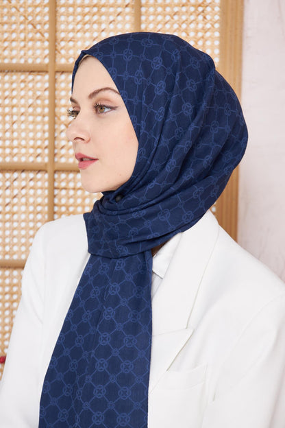 Aker Elegance Monogram Şal - Lacivert 921