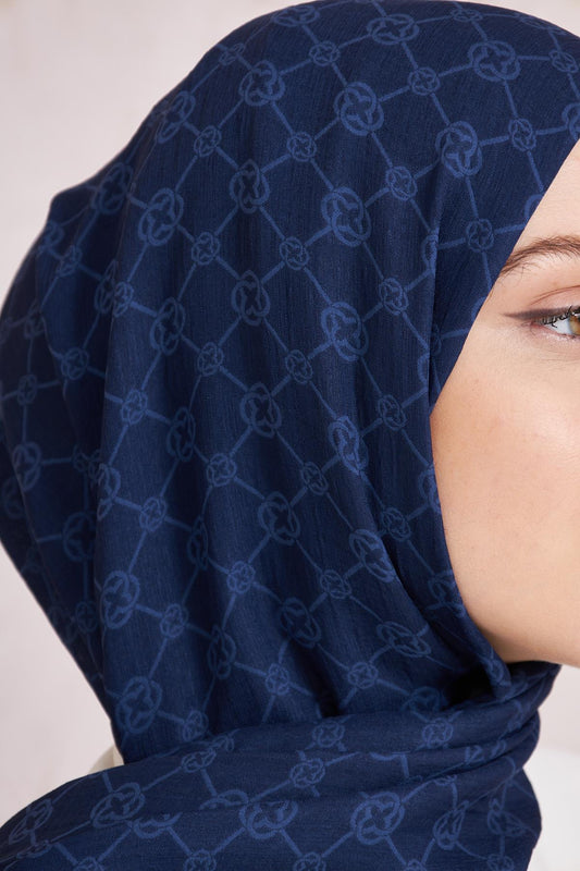 Aker Elegance Monogram Şal - Lacivert 921