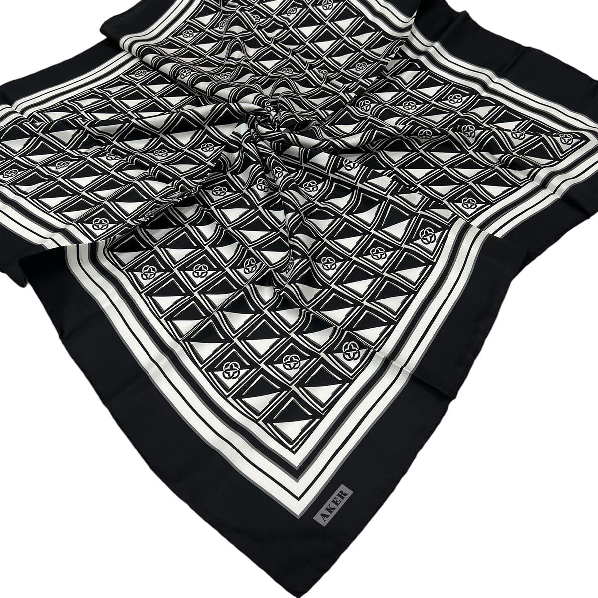 Aker İpek Eşarp - 8968713-912 Siyah Ekru Twill