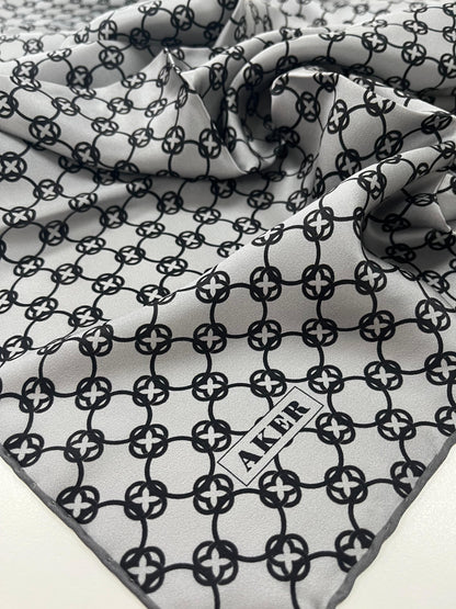Aker İpek Eşarp - 8991713-972- Gümüş Siyah Twill