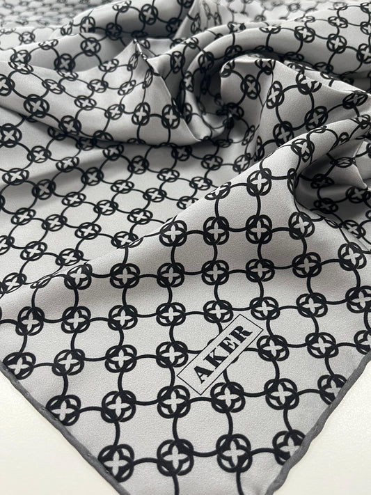 Aker İpek Eşarp - 8991713-972- Gümüş Siyah Twill