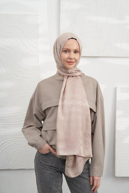 Armanda Jakarlı Şal - Kazayağı Desenli - Vizon