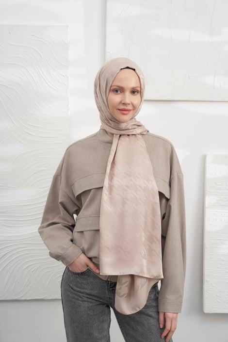 Armanda Jakarlı Şal - Kazayağı Desenli - Vizon